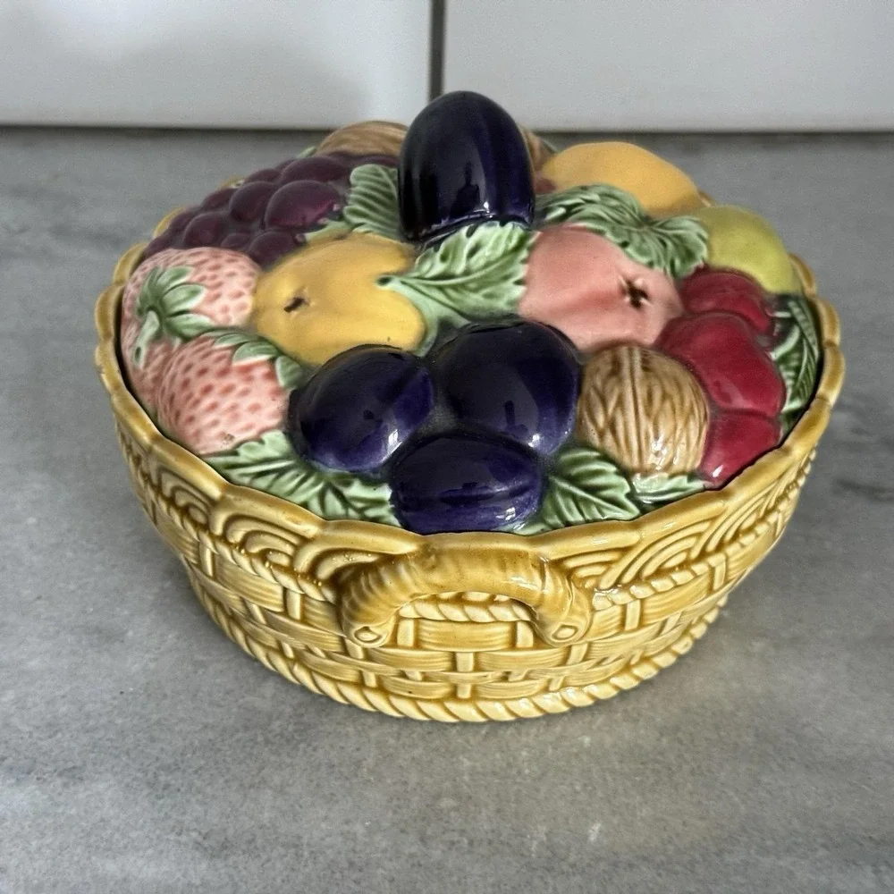 Vintage Erphila Fruit Basket Trinket‎ Dish w/ Lid – Czechoslovakia Porcelain MCM
